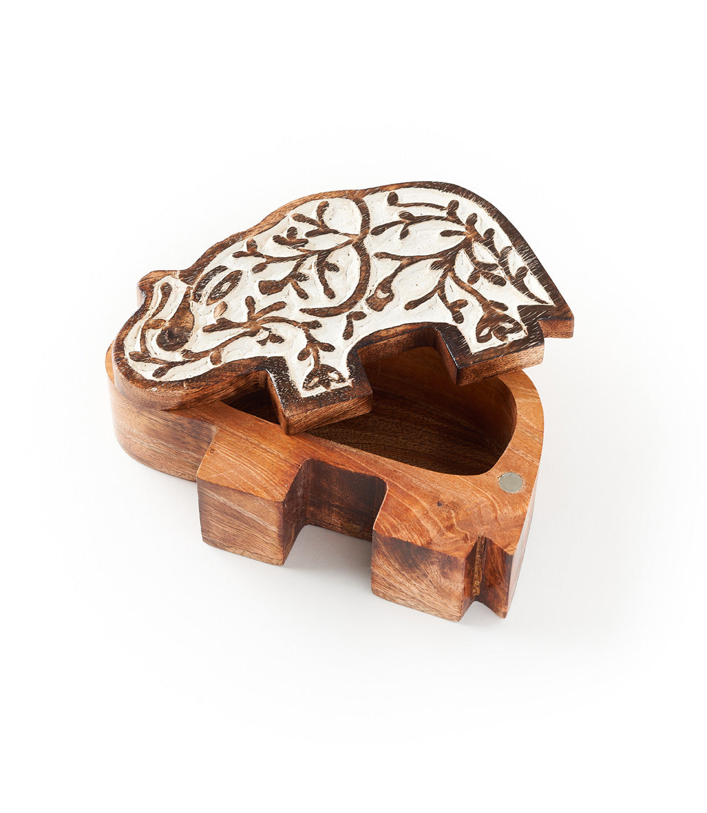 Aashiyana Elephant Wooden Pivot Box - Hand Carved Antique Finish