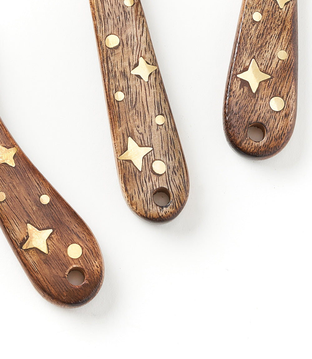 Nakshatra Stars Cheese Knives Set of 3 - Wood, Brass Inlay