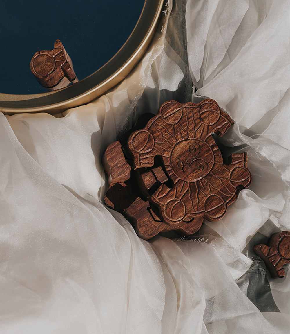 Sun and Moon Phase Puzzle Box - Handcrafted Sheesham Wood