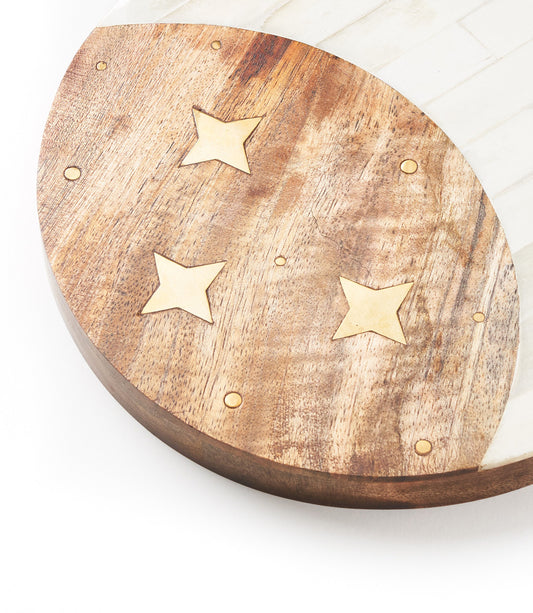Nakshatra Moon Stars Cheese Board - Bone, Wood, Brass