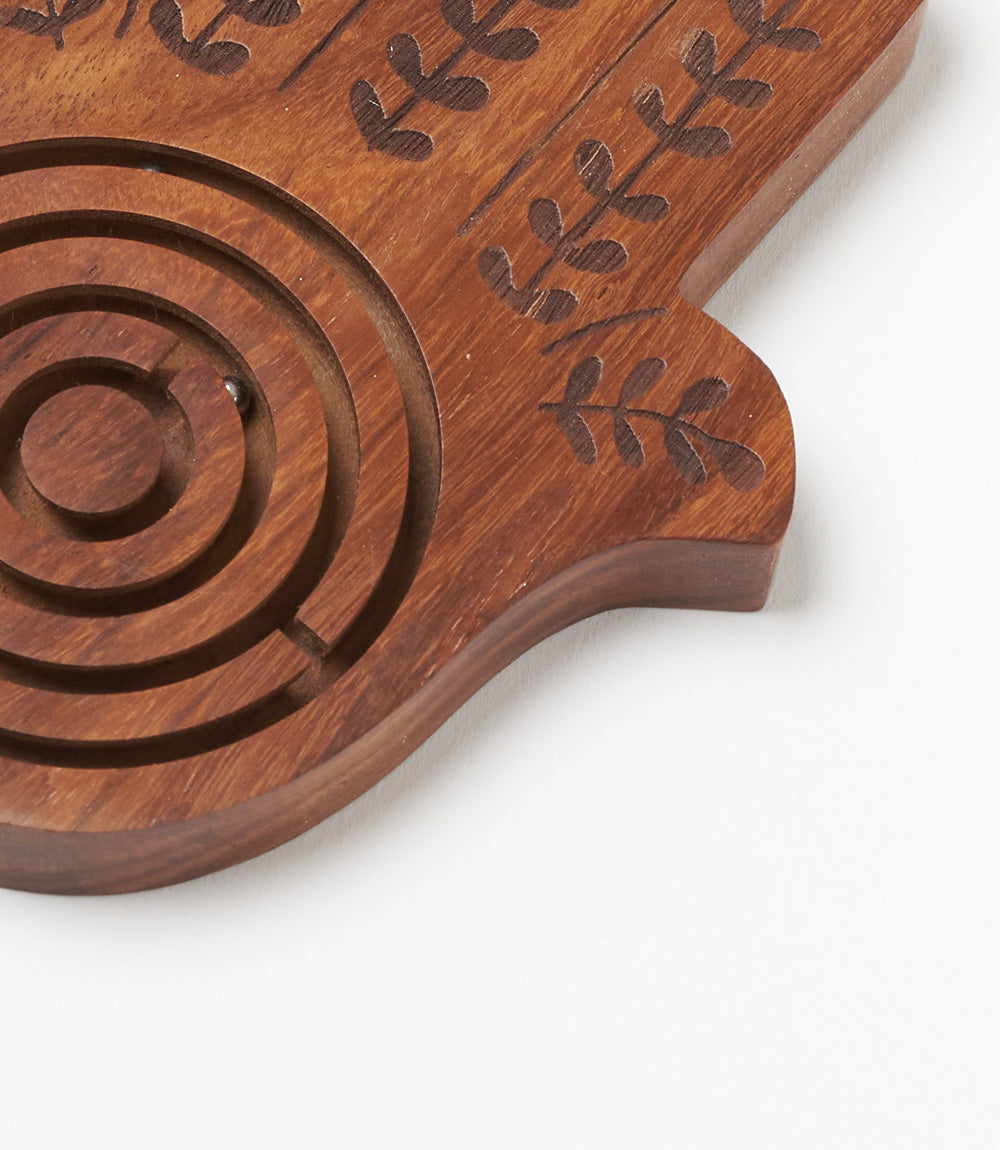 Hamsa Labyrinth Game - Hand Carved Wood
