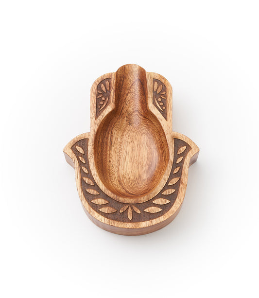 Hamsa Spoon Rest - Hand Carved Mango Wood