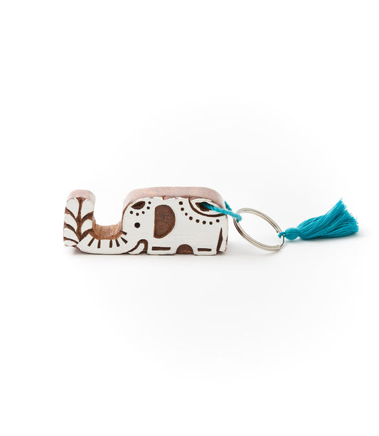 Elephant Travel Keychain Phone Stand - Hand Painted Wood