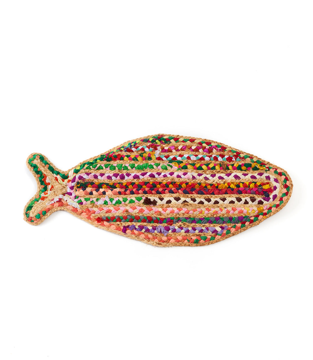 Chindi Rug Fish Pet Food Mat - Assorted, Hand Woven