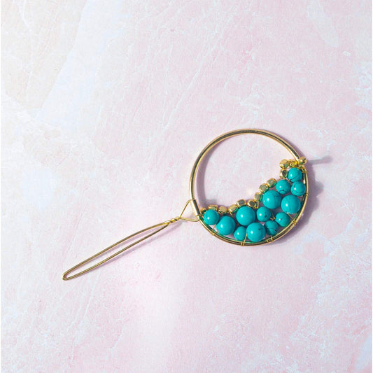 Jatasya Beaded Hoop Hair Clip - Turquoise, Gold