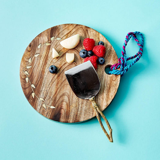 Vines Cheese and Charcuterie Board - Wood, Brass Inlay