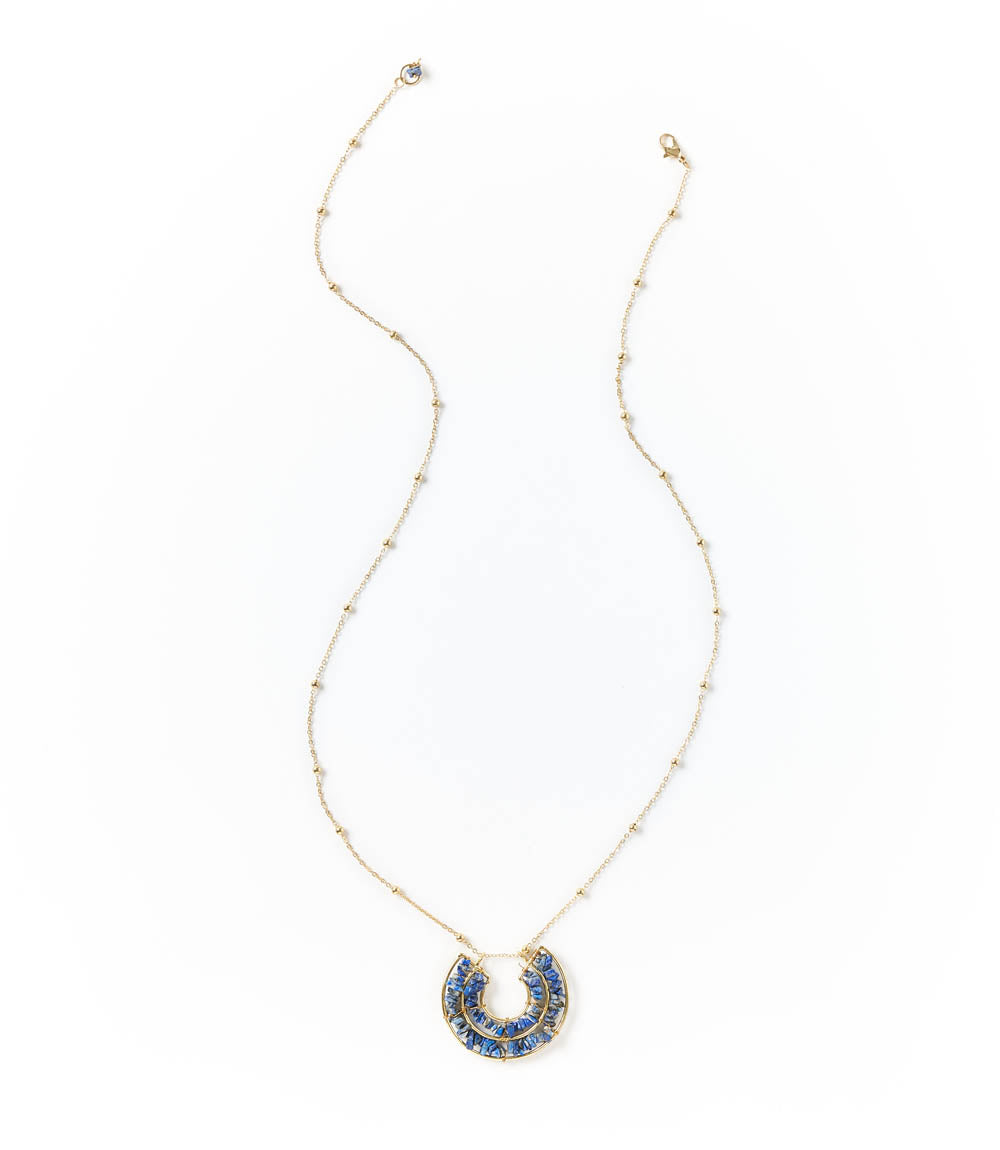 Shamani Blue Sodalite Crescent Pendant Necklace - Semi-Precious