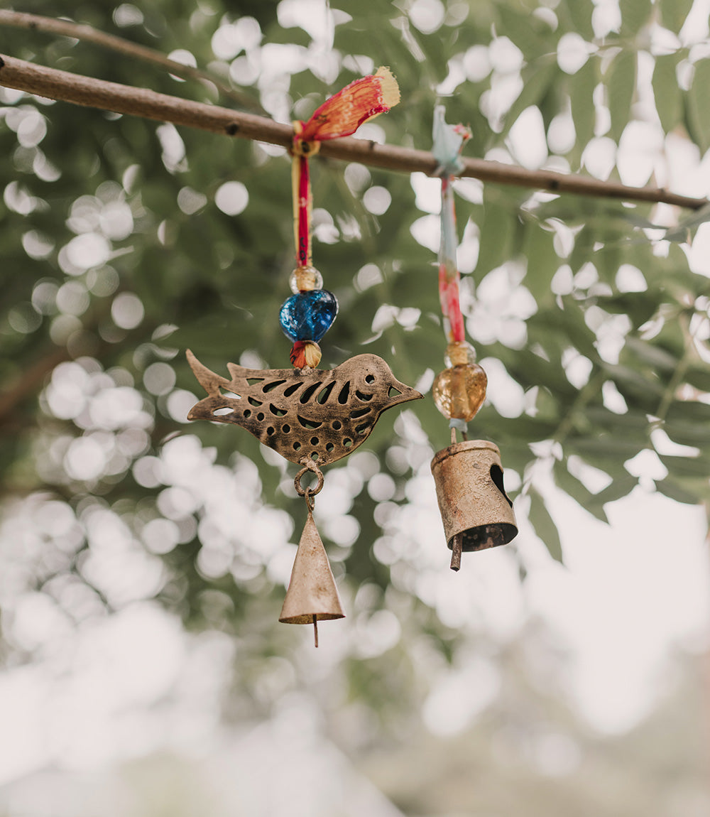 Chakshu Heart Cutout Bell Wind Chime Upcycled Sari