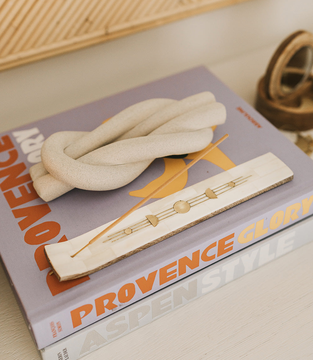Indukala Moon Phase Incense Holder - Hand Carved Wood Bone