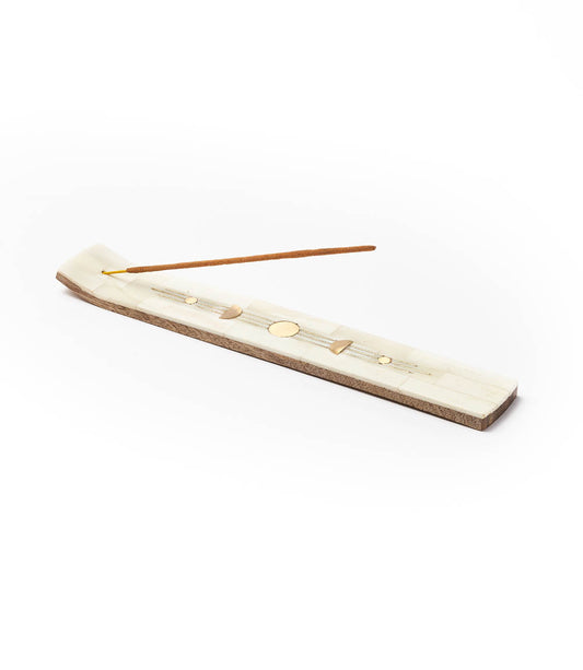 Indukala Moon Phase Incense Holder - Hand Carved Wood Bone