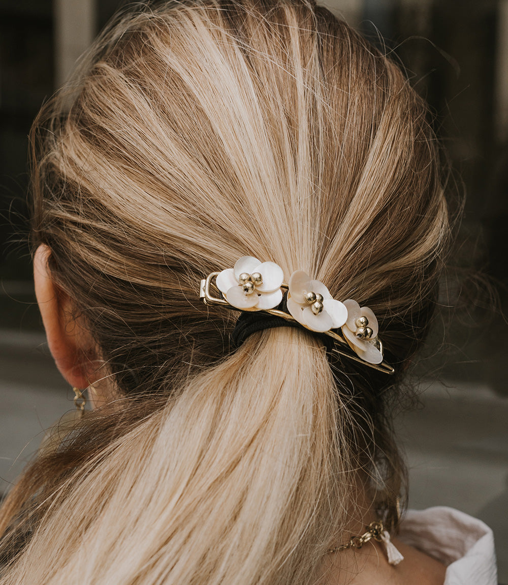 Aiyana Flowers Barrette Hair Clip - Mother of Pearl