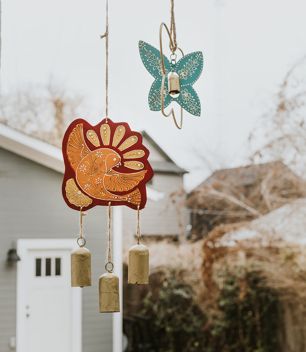 Henna Treasure Butterfly Wind Spinner Bell Chime - Hand Painted