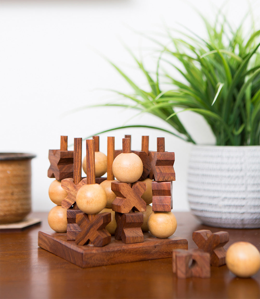3D Tic Tac Toe Game Set - Handcrafted Wood