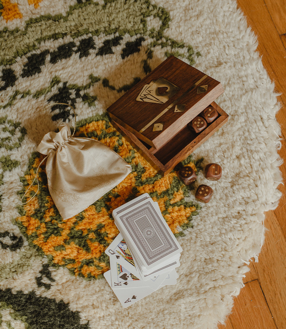 Game Night Box (5 Dice, Playing Cards) - Handcrafted Wood