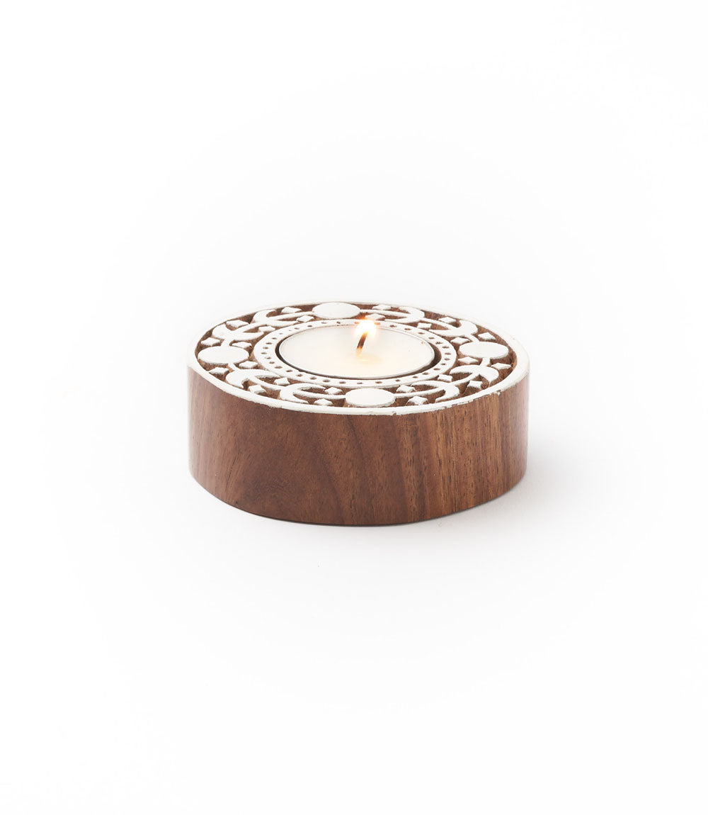Aashiyana Moon Phase Tealight Candle Holder - Carved Rosewood