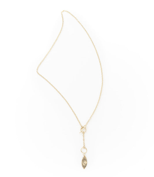 Ruchi Crescent Moon Charm Gold Dainty Drop Lariat Necklace