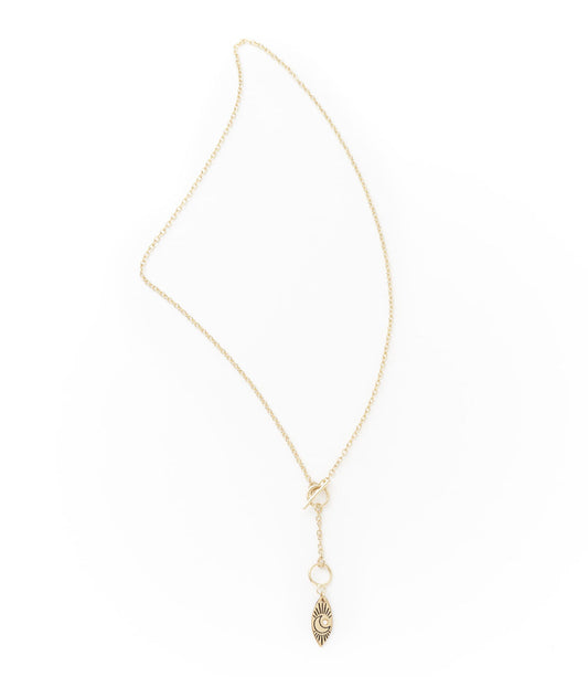 Ruchi Crescent Moon Charm Dainty Drop Lariat Necklace