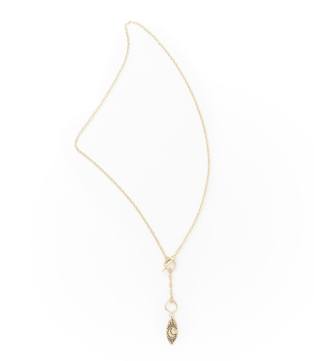 Ruchi Crescent Moon Charm Gold Dainty Drop Lariat Necklace