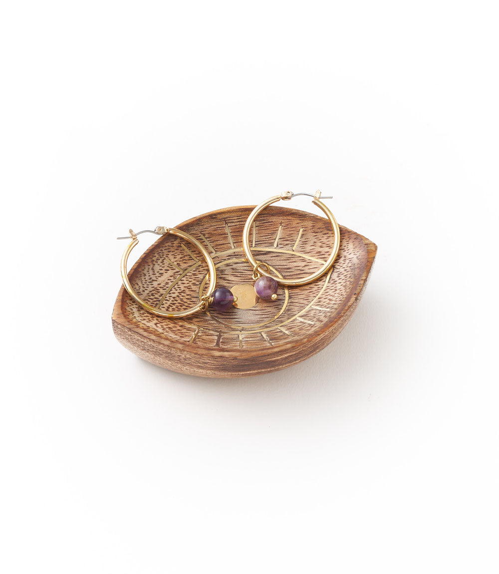 Drishti Evil Eye Jewelry Tray Trinket Dish - Wood, Brass inlay