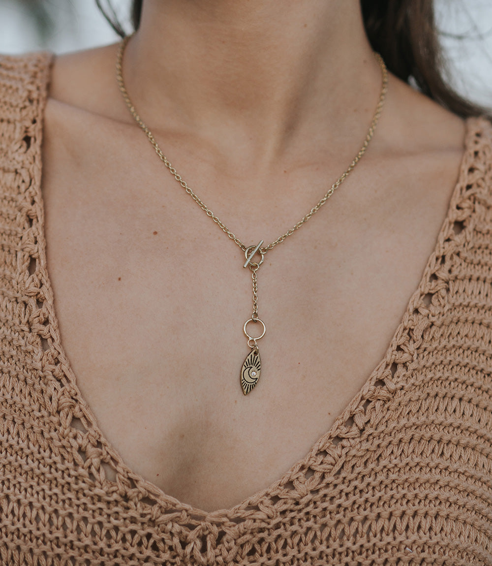Ruchi Crescent Moon Charm Gold Dainty Drop Lariat Necklace