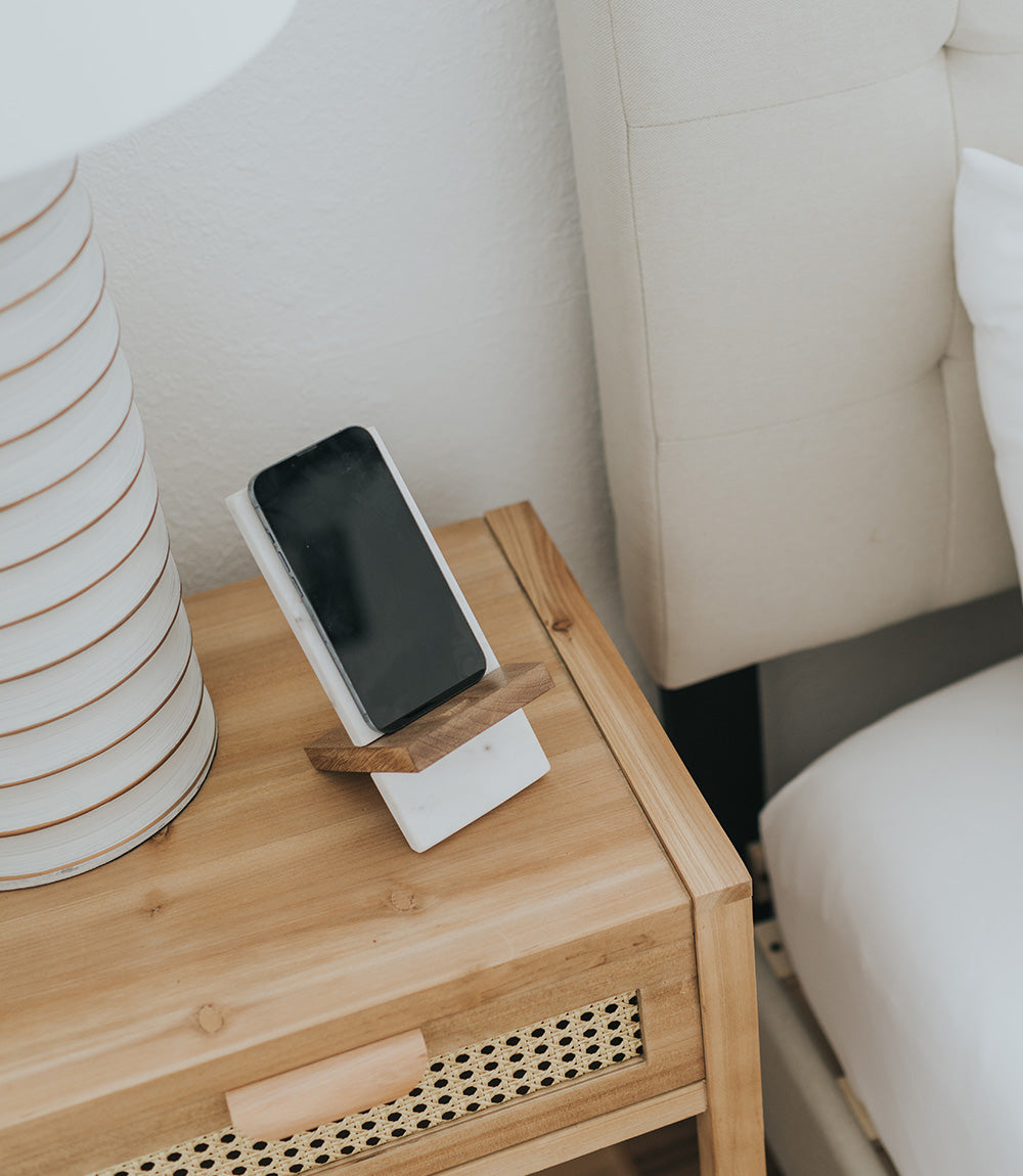 Indukala Moon Phase Phone Stand for Desk - Wood, Marble, Brass