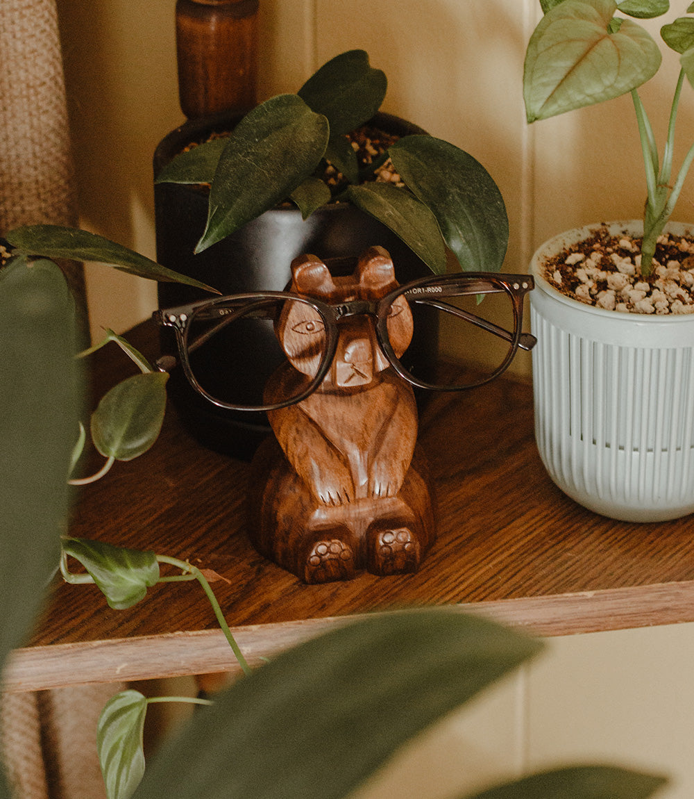 Bear Eyeglasses Holder Stand - Handcrafted Sheesham Wood