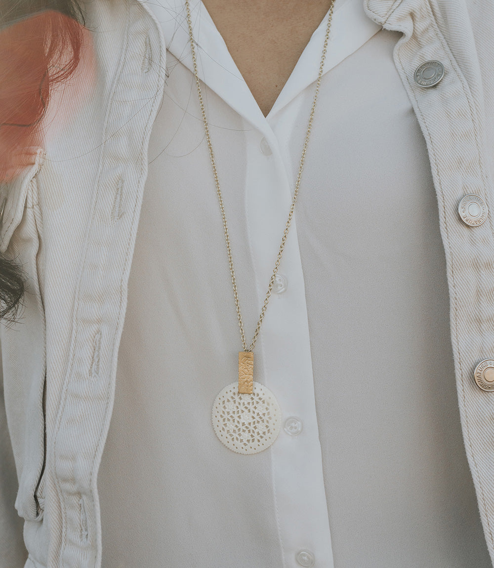 Charu Filigree Pendant Drop Necklace - Hand Carved Bone