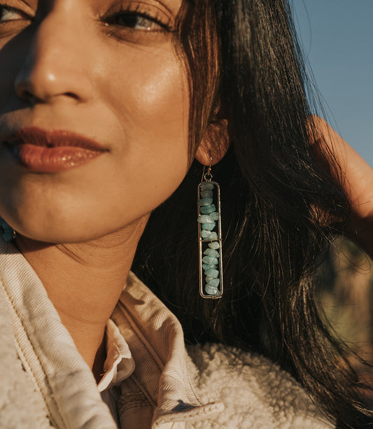 Rajiyah Amazonite Beaded Bar Drop Earrings