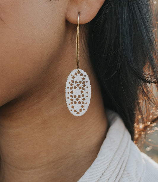 Charu Filigree Bone and Brass Drop Earrings