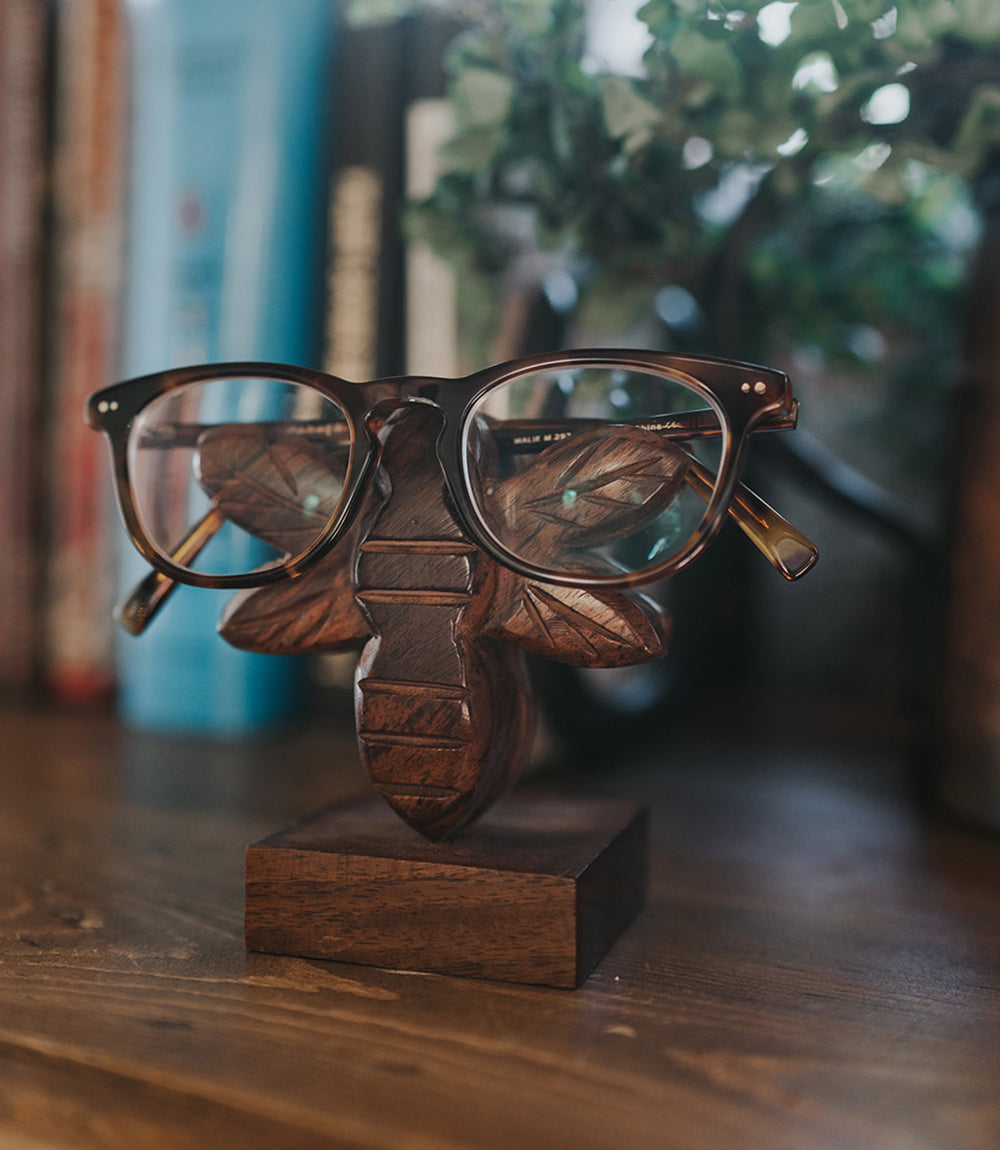 Bee Eyeglasses Holder Stand - Handmade Wood