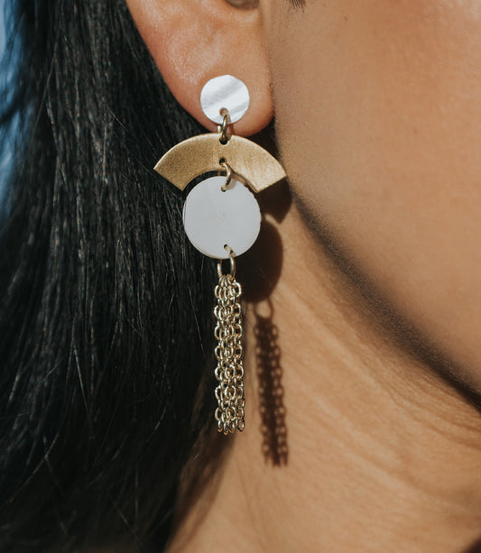 Ishwari Dangle Earrings - Mother of Pearl, Chain Tassel