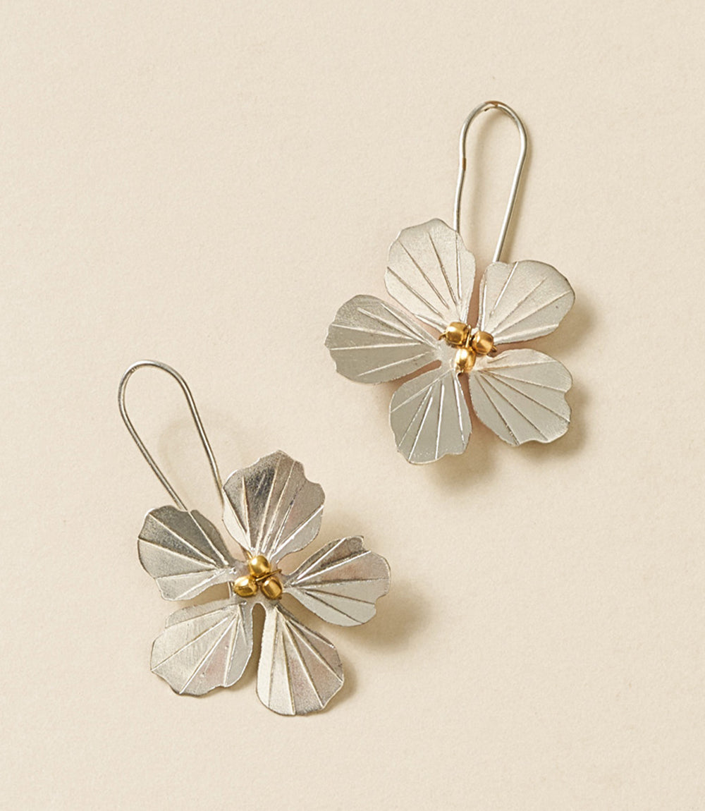 Sayuri Flower Silver Drop Earrings