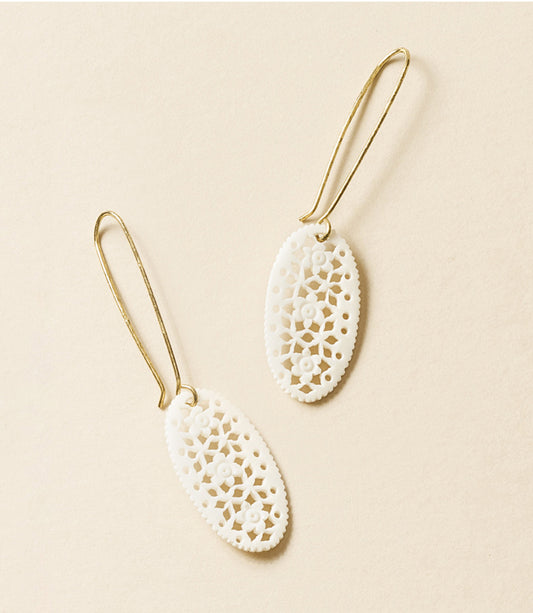 Charu Filigree Bone and Brass Drop Earrings