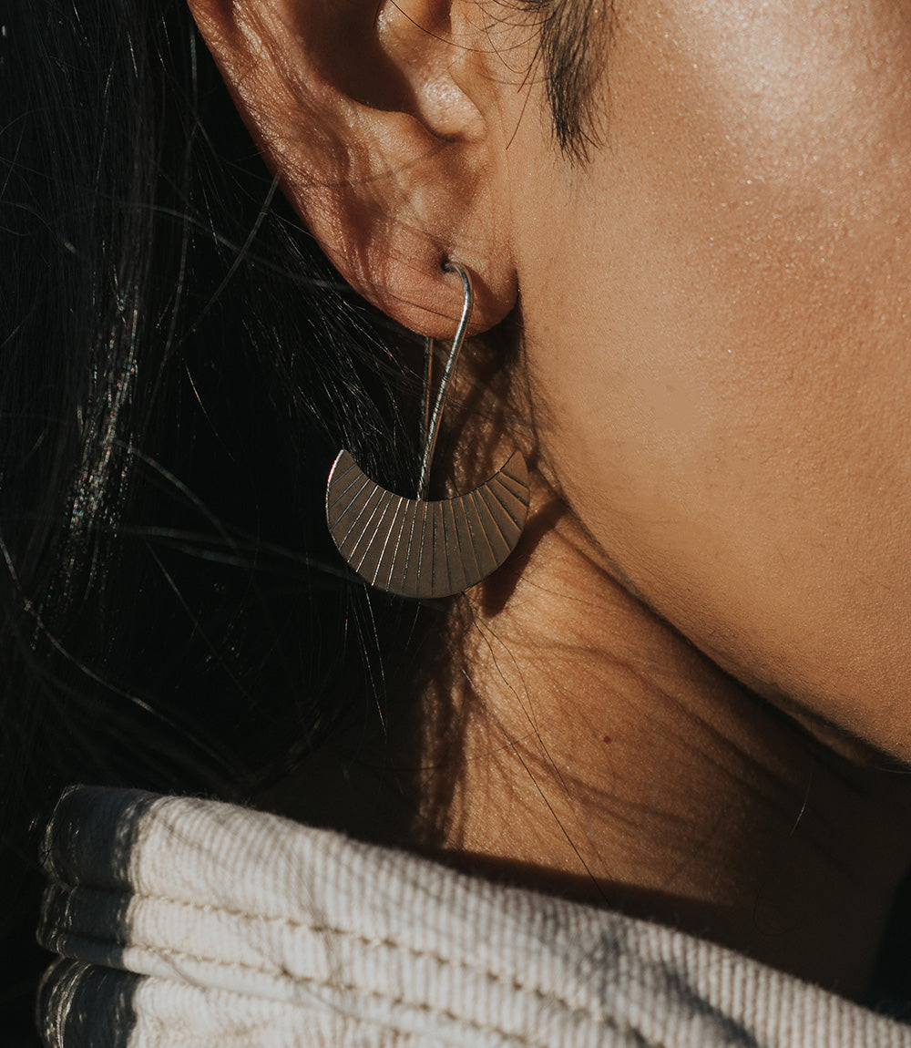 Bairavi Crescent Moon Drop Earrings - Silver