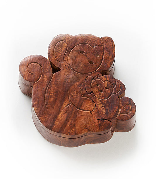 Mother and Baby Monkey Puzzle Box - Handcrafted Indian Rosewood