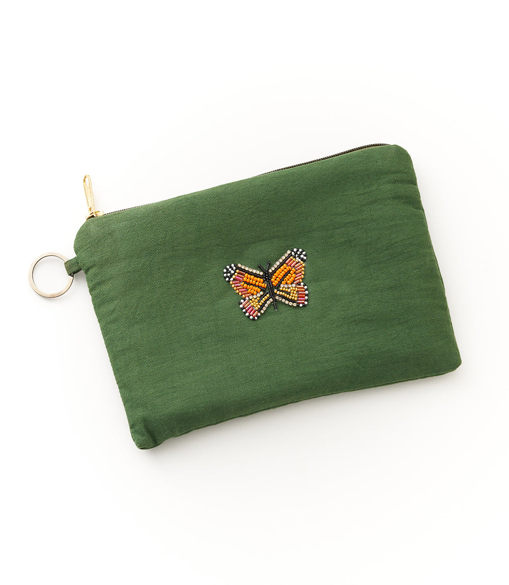 Bala Mani Butterfly Green Zippered Pouch Cosmetic Bag