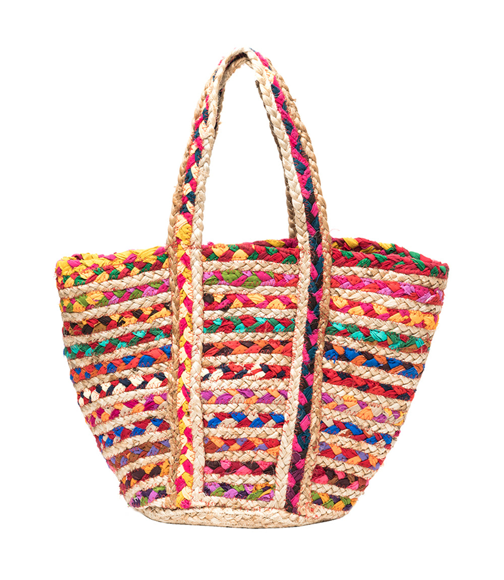 Chindi Multicolor Market Tote Bag - Hand Woven, Upcycled Fabric