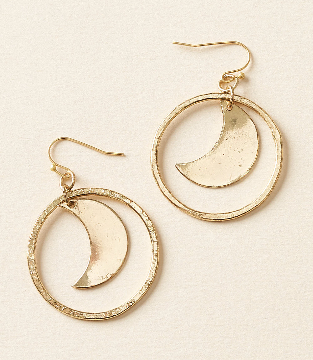 Diya Crescent Moon Gold Hoop Dangle Earrings