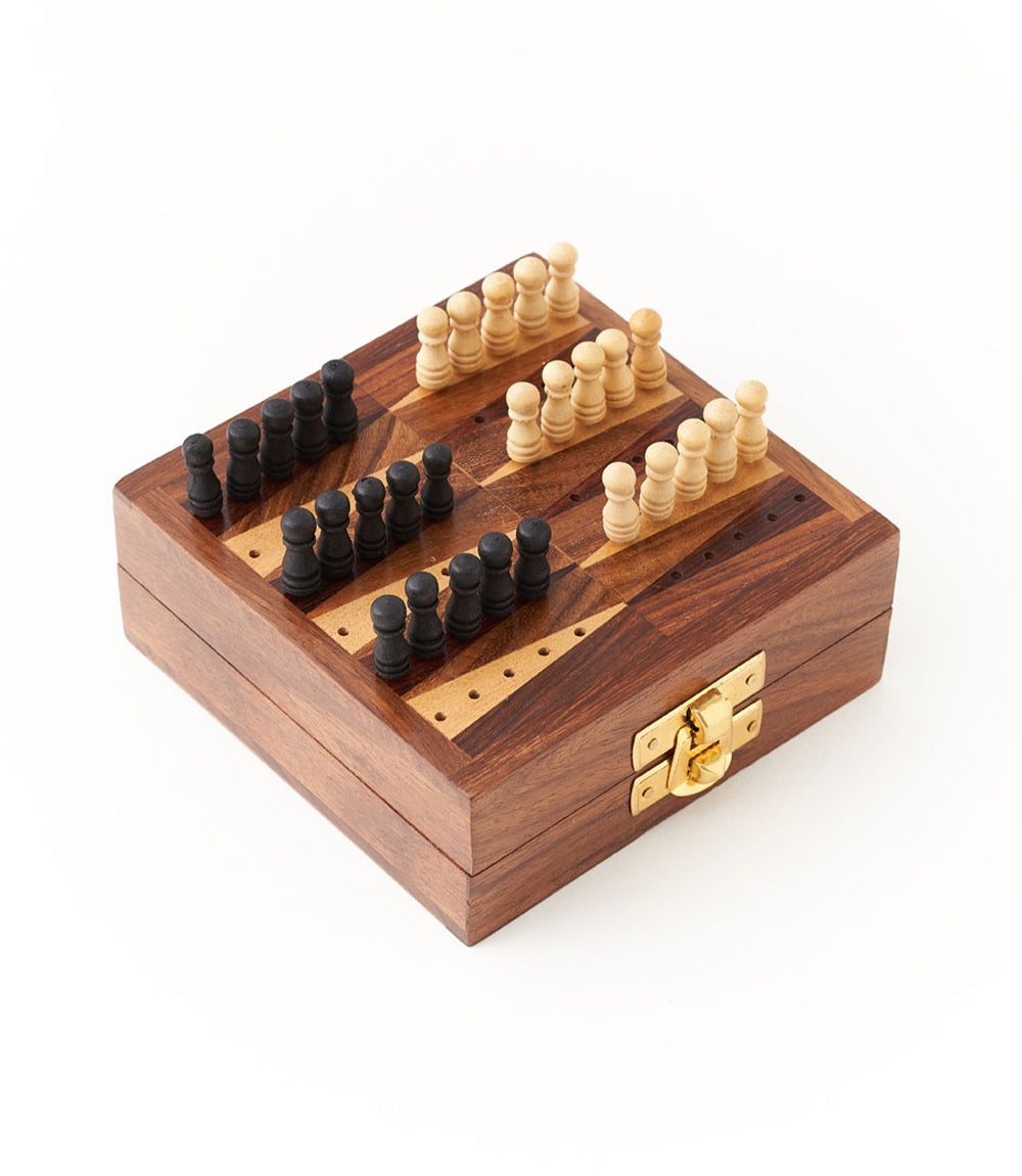 Mini Backgammon Travel Game Set - Handcrafted Wood