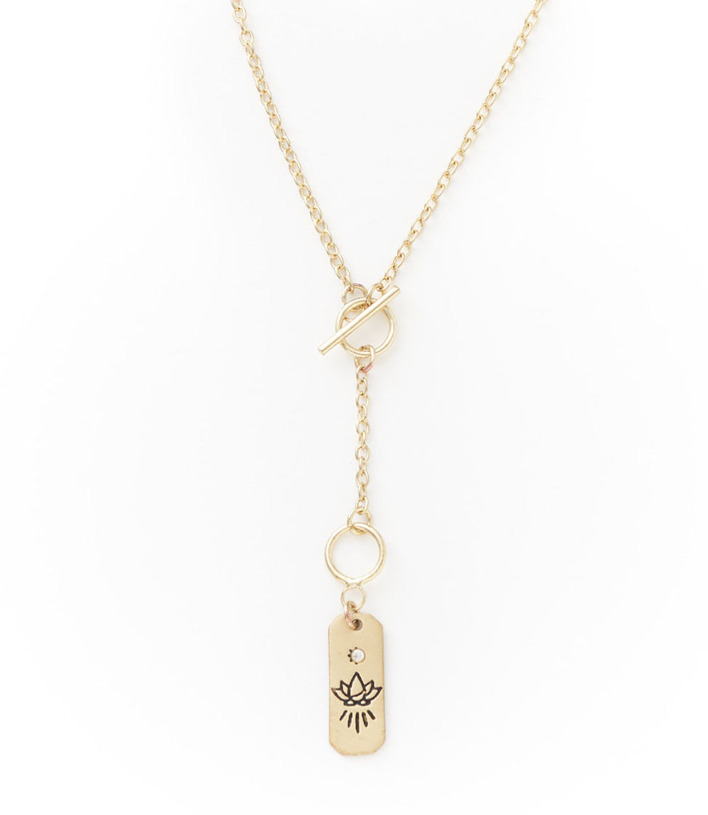 Ruchi Lotus Charm Gold Dainty Drop Lariat Necklace