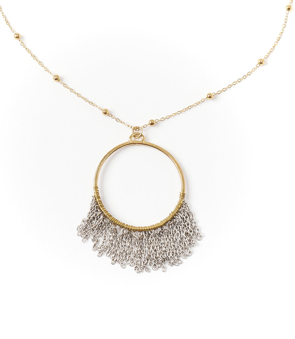 Bhavani Gold Hoop Chain Fringe Drop Necklace