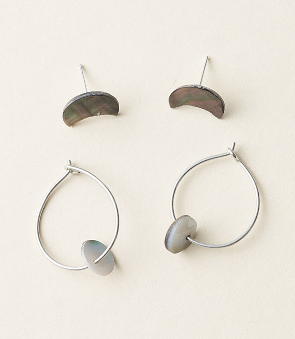 Chandra Moon Stud and Hoop Earrings Set - Mother of Pearl