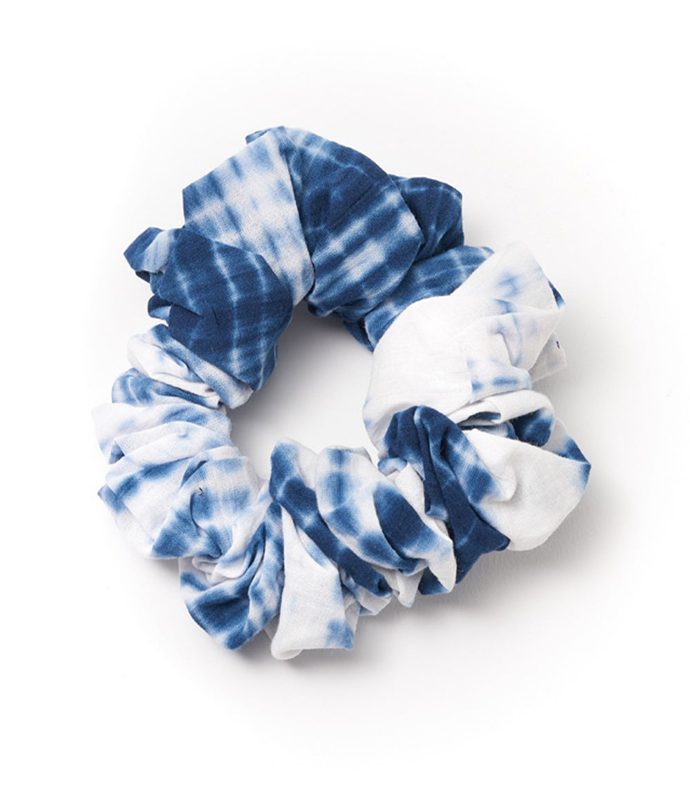 Shibori Tie Dye Scrunchie - Indigo, White
