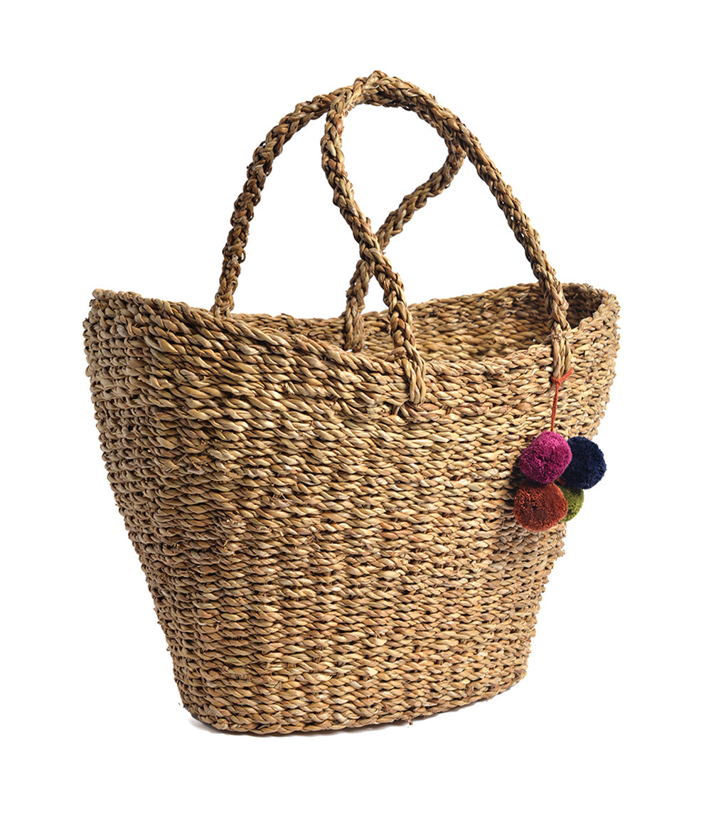 Pom Pom Shopping and Storage Basket - Hand Woven