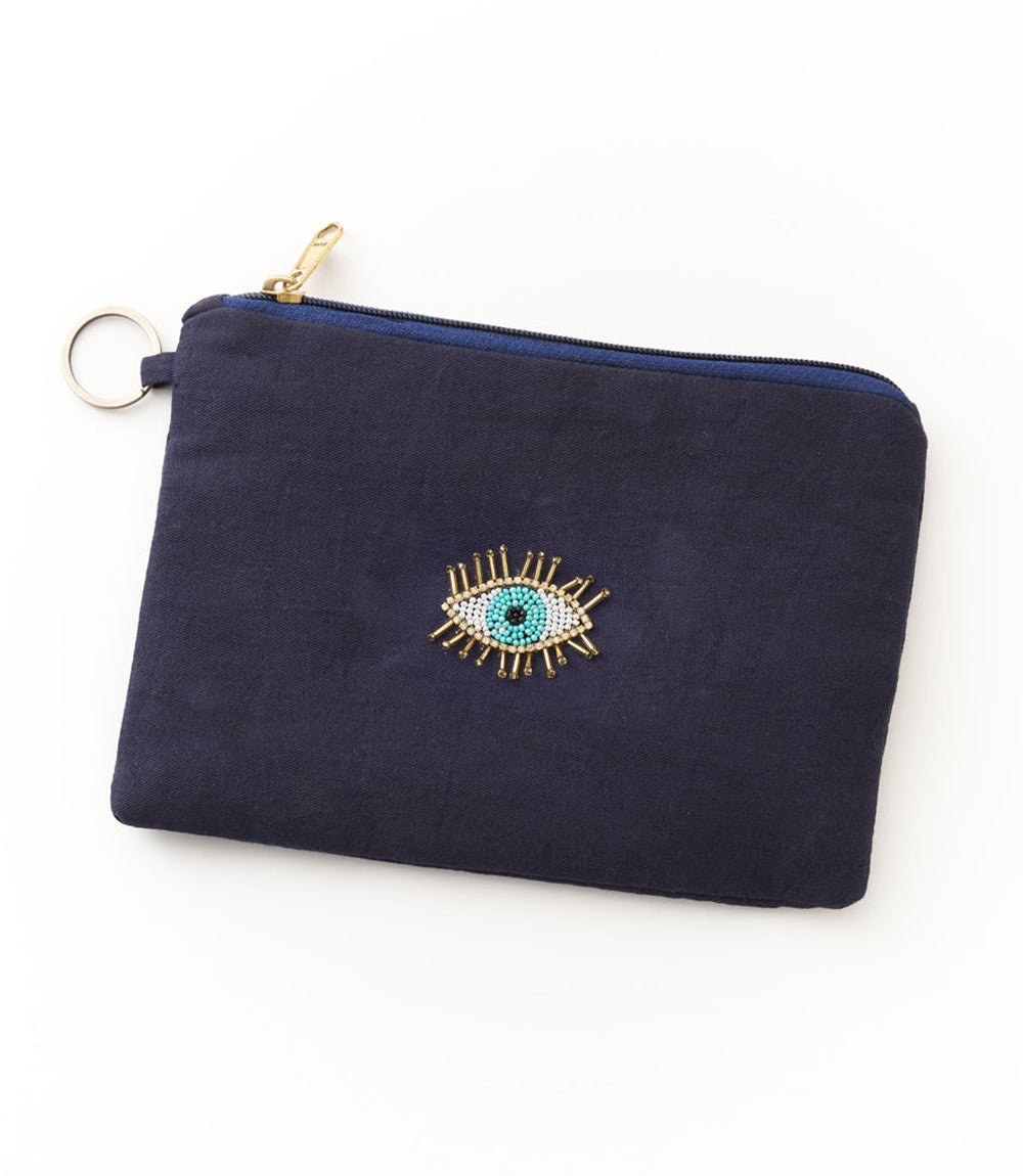 Bala Mani Evil Eye Blue Zippered Pouch Cosmetic Bag