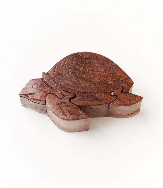 Sea Turtle Puzzle Box - Sustainably Sourced Hand Carved Wood