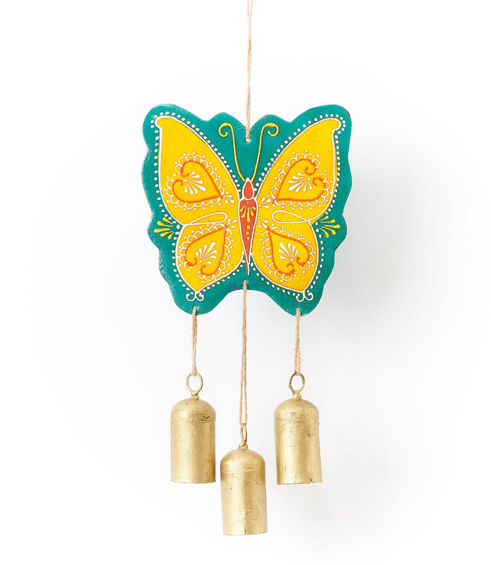 Henna Treasure Butterfly Bell Wind Chime - Hand Painted Patio Decor