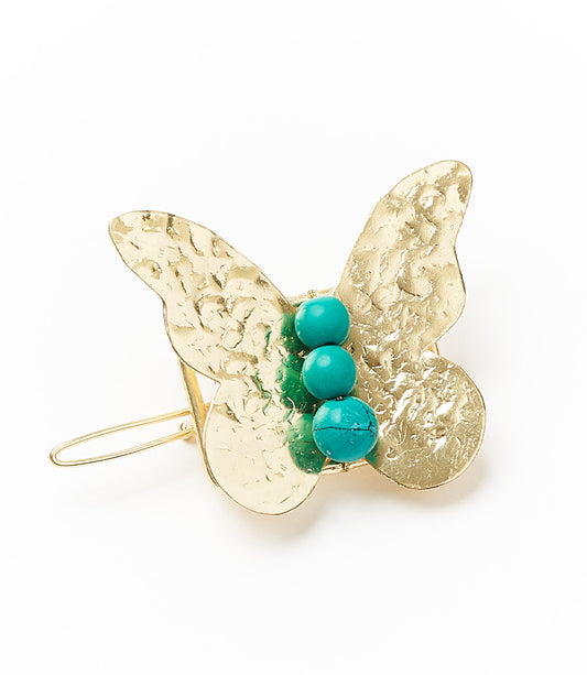 Jatasya Butterfly Hair Barrette - Turquoise. Gold
