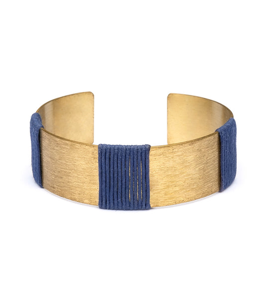 Kaia Gold Tone Cuff Bracelet - Navy Thread Wrapped