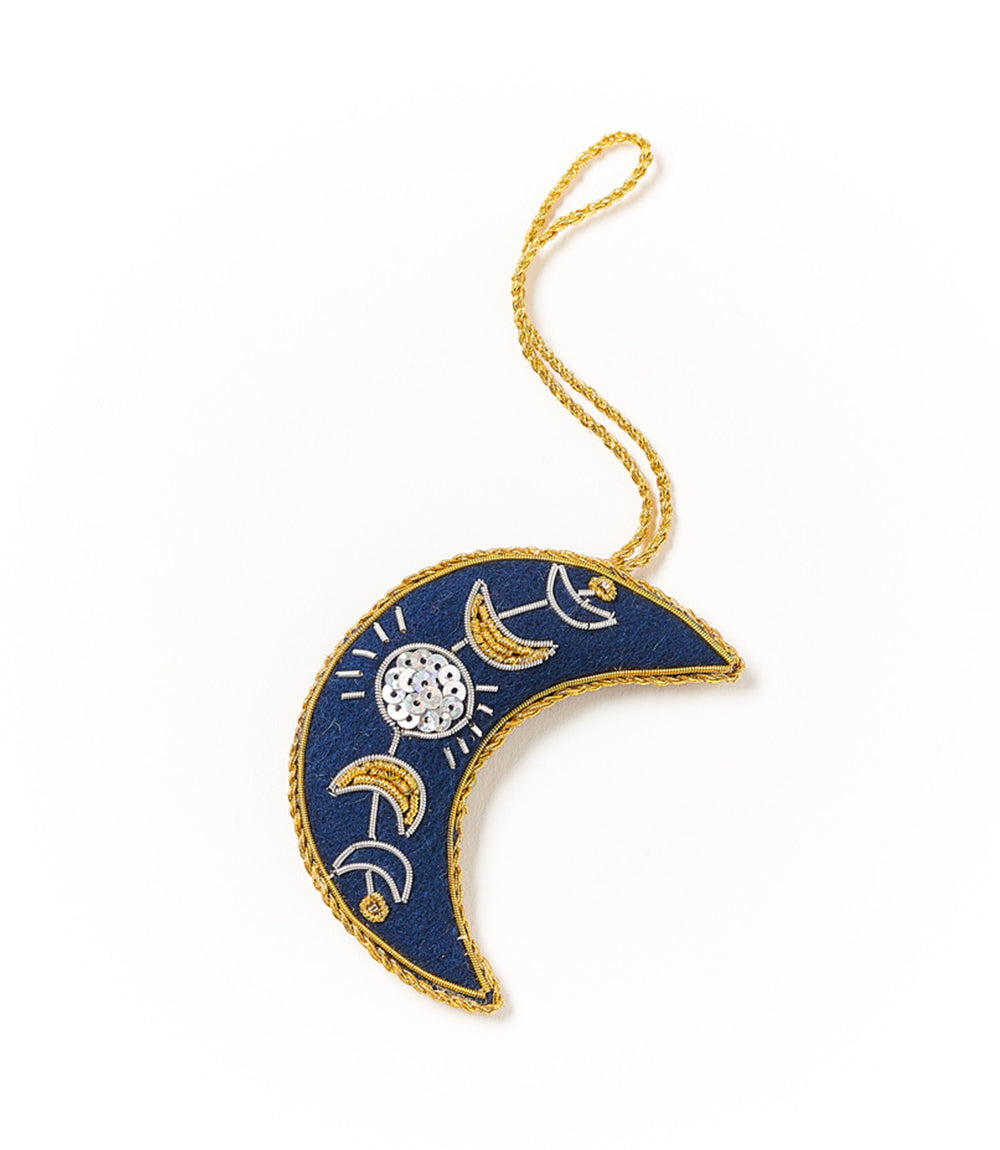 Larissa Plush Crescent Moon Felt Ornament - Embroidered